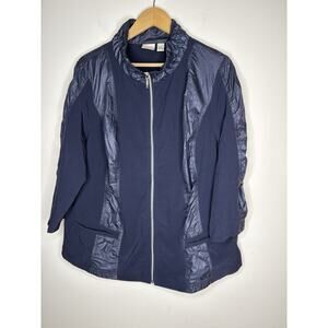 Chicos Womens 3 US L Zenergy Athletic Jacket Track Full Zip 3/4 Sleeve Pockets